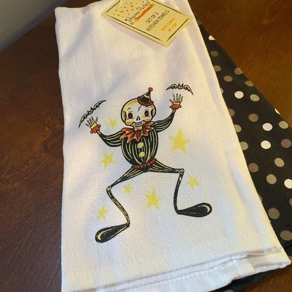 JOHANNA PARKER RETRO HALLOWEEN SKELETON KITCHEN TOWELS